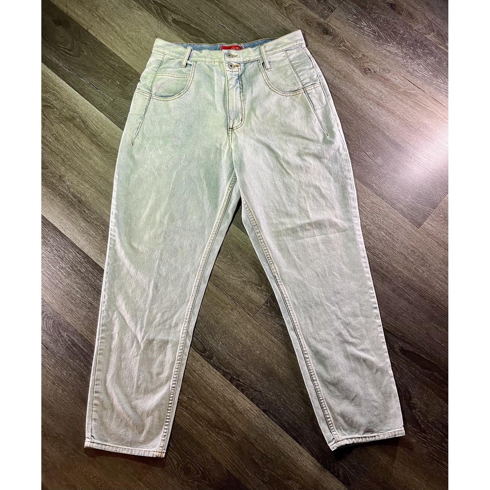 Guess Jeans‎ VTG 90s Med Blue Dual Button Zip Fly High Waist Tapered 34x32